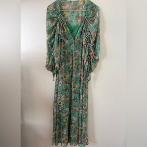 Free People Floral Long Sleeve Dress in Green and Pink